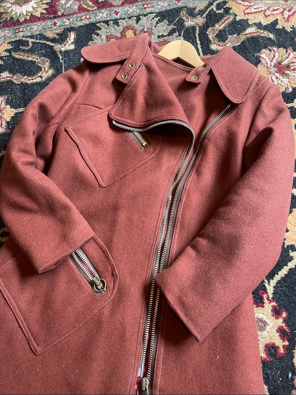 Men's Rust Wool Blend Zip-Front Coat